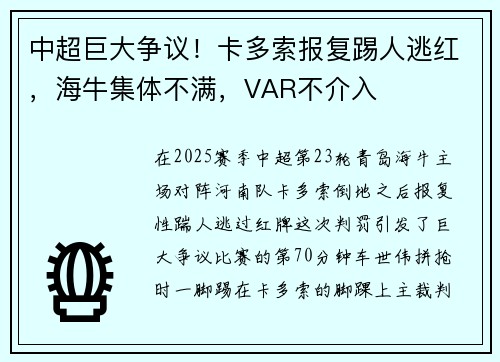 中超巨大争议！卡多索报复踢人逃红，海牛集体不满，VAR不介入